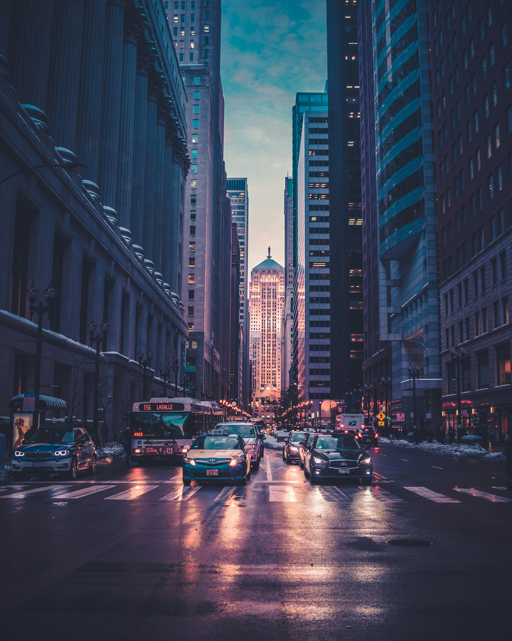 Manhattan streets glowing after rain